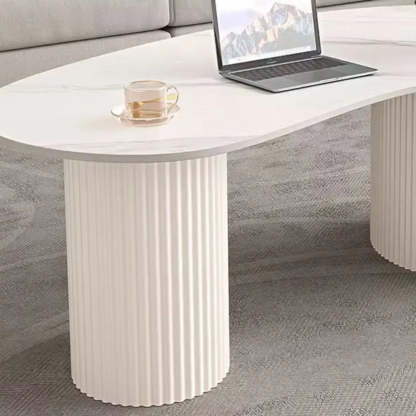White Stone Free-Form Coffee Table with Drawers — White