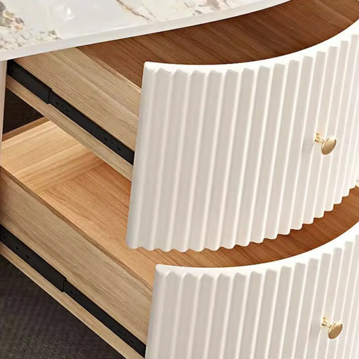 White Stone Free-Form Coffee Table with Drawers — Beige