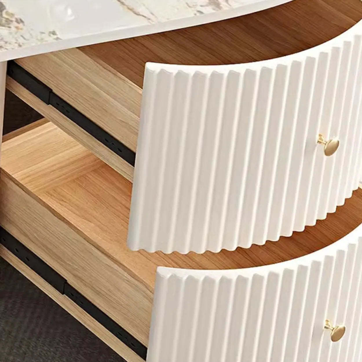 White Stone Free-Form Coffee Table with Drawers — Beige