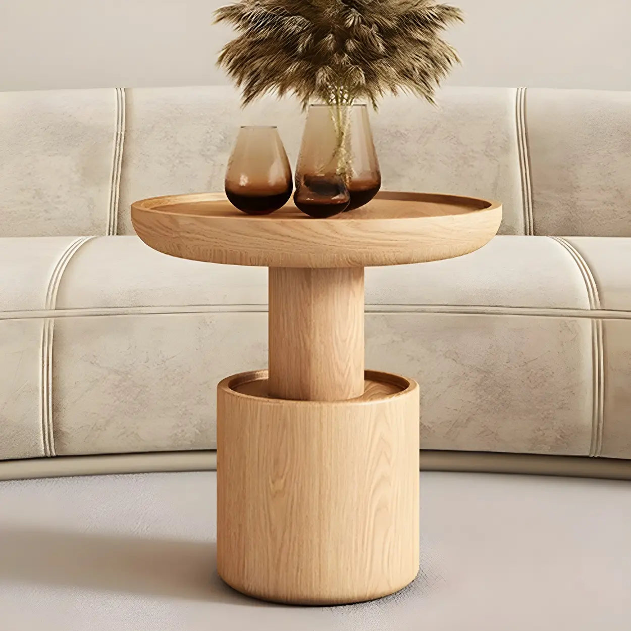 White Stone Tray Top Round Storage Coffee Table