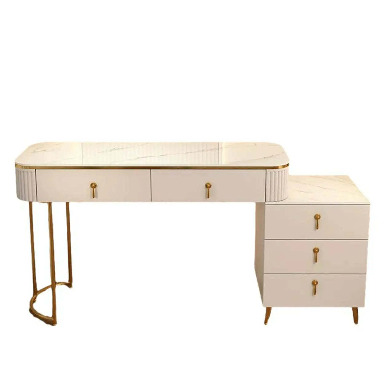 White Stone Wood Vanity with Drawers Mirror
