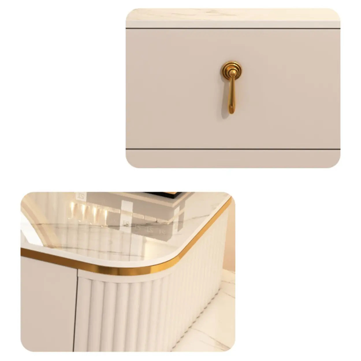 White Stone Wood Vanity with Drawers Mirror
