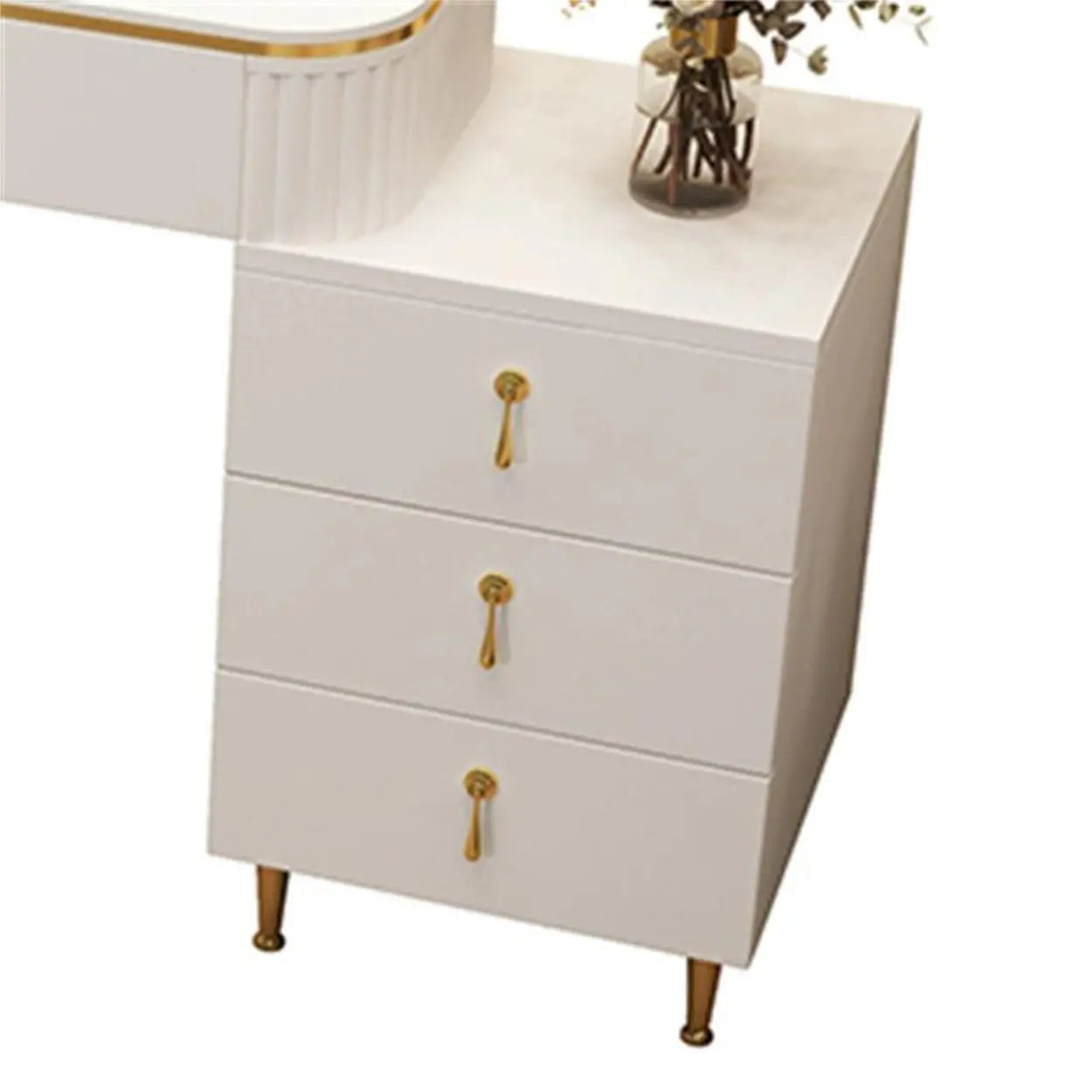 White Stone Wood Vanity with Drawers Mirror — Makeup Vanity & Cabinet / White