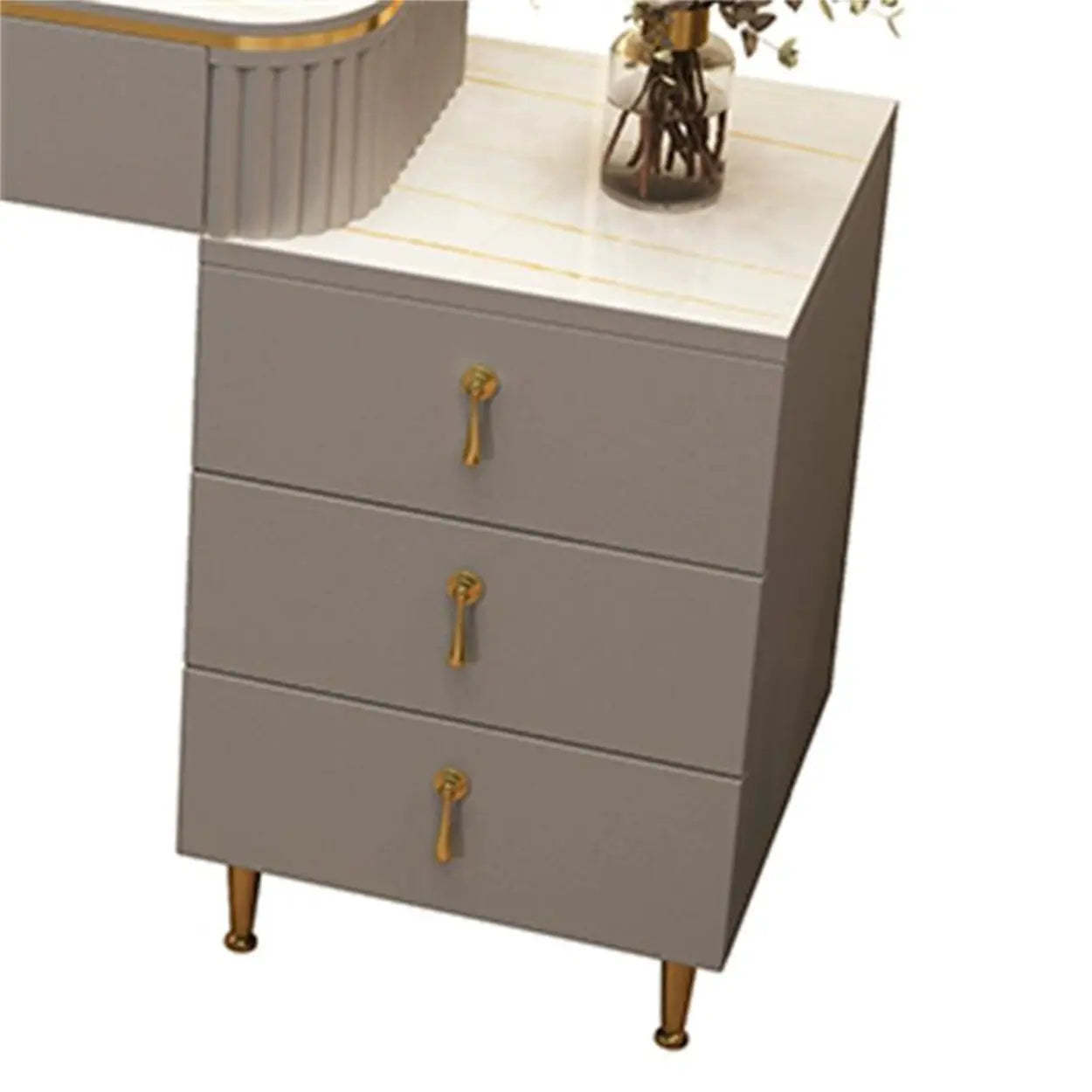 White Stone Wood Vanity with Drawers Mirror — Makeup Vanity & Cabinet / White