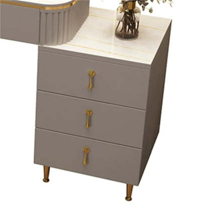 White Stone Wood Vanity with Drawers Mirror — Makeup Vanity & Cabinet / White
