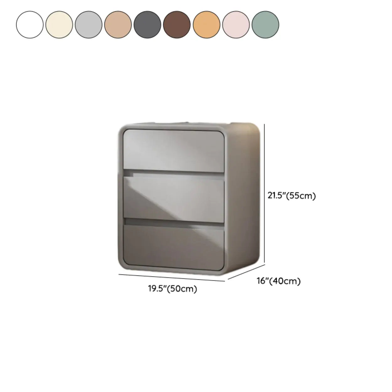 White 3-Drawer Pine Wood Square Leather Nightstand — Brown