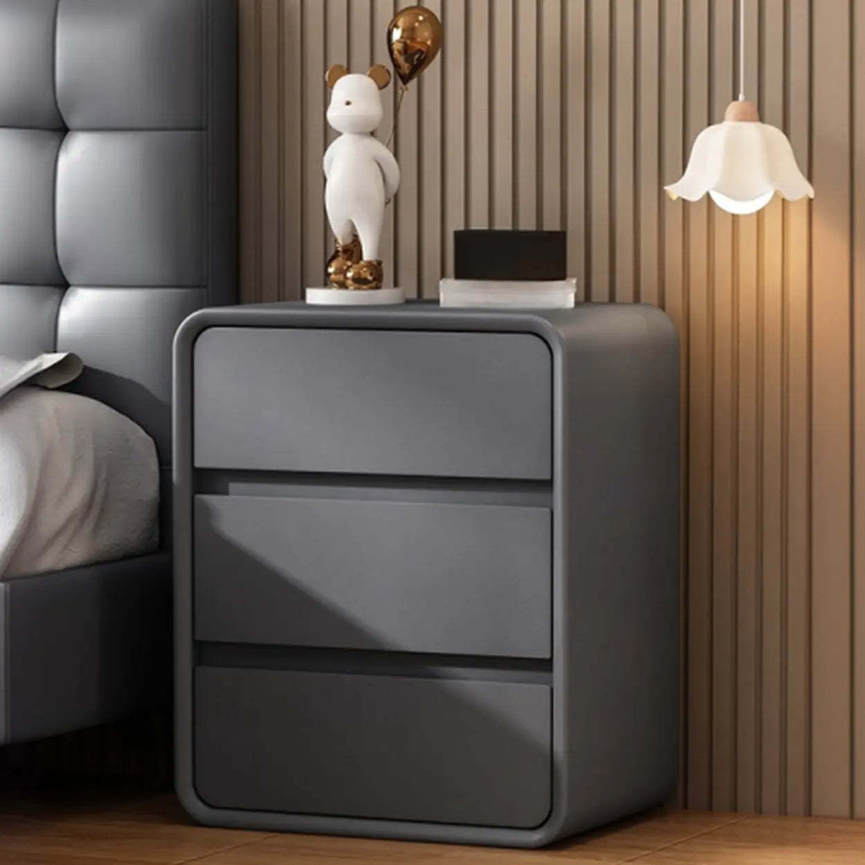Leather pine 3-drawer white leather nightstands — 16" L x 16" W x 22" H / Black