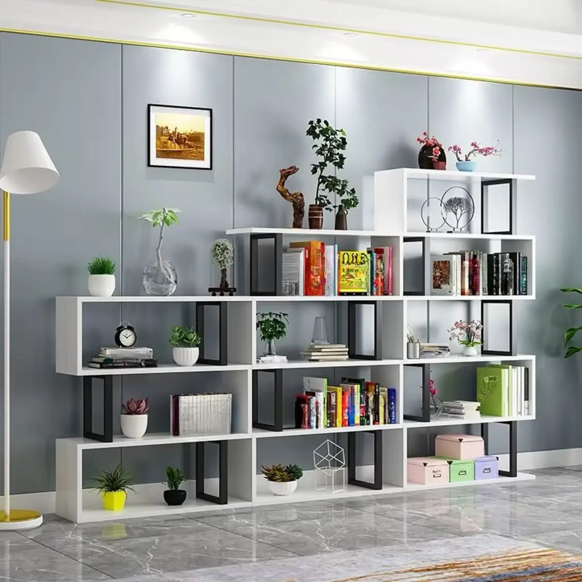 White metal etagere alloy bookcases - modern — 23.6" L x 11.8" W x 43.7" H