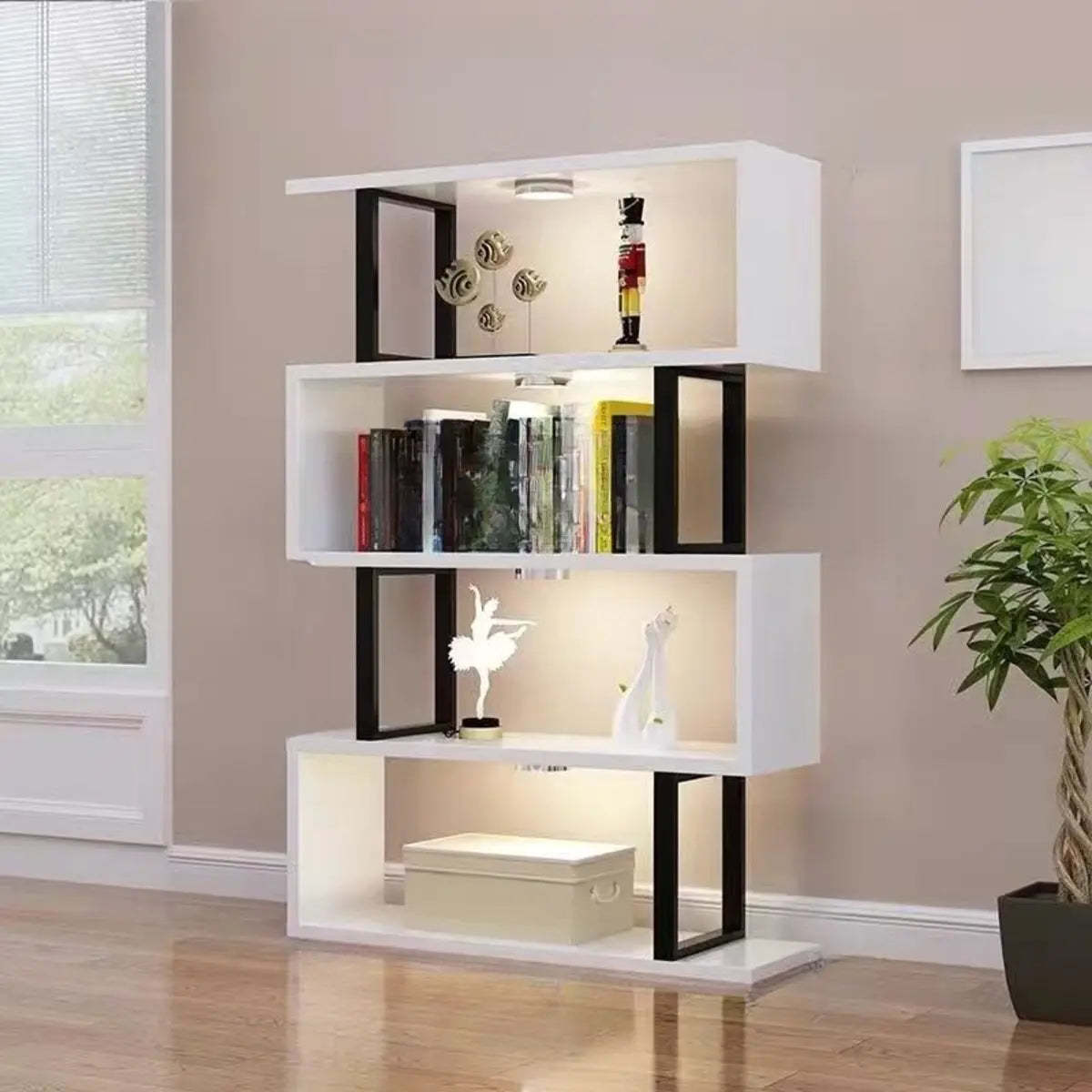 Modern open bookshelf white metal bookcases — 39" L x 12" W x 58" H