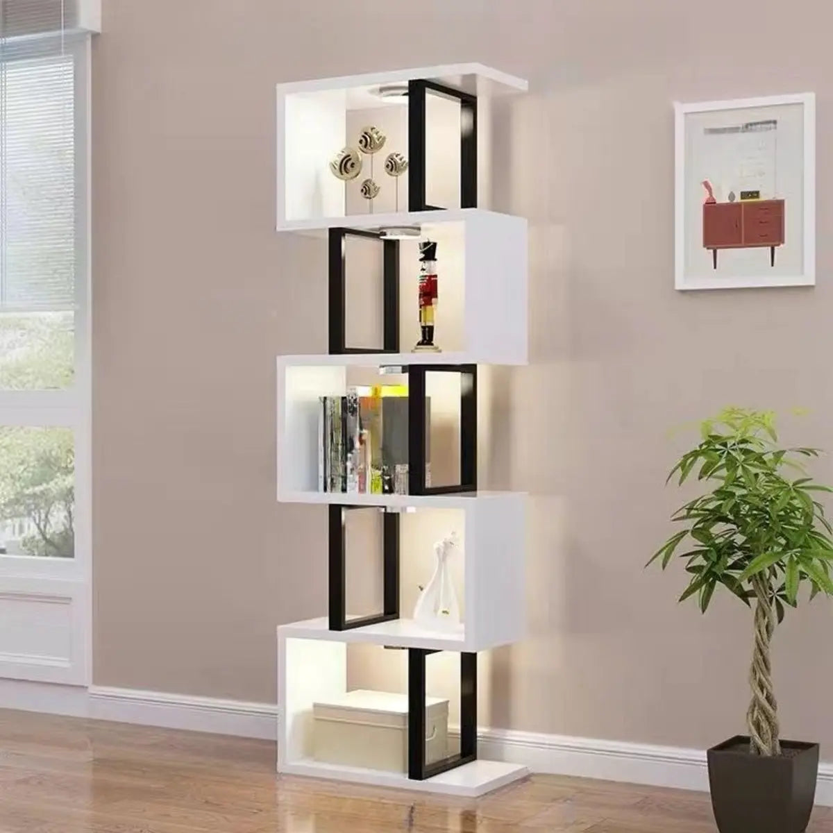 White Stylish Alloy Open Etagere Bookshelf
