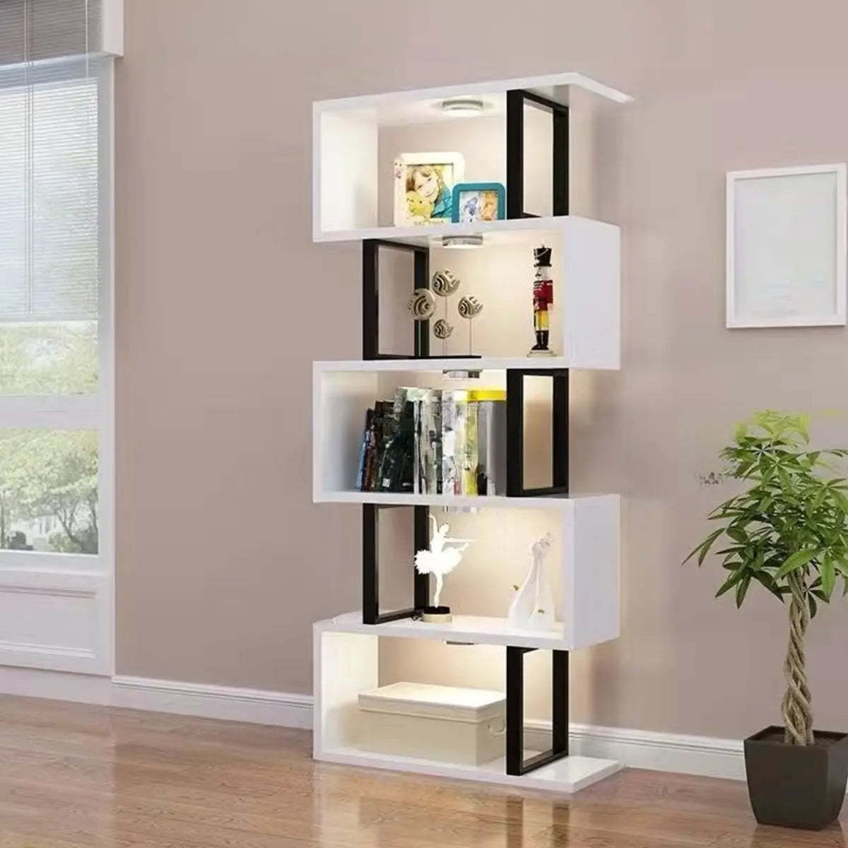 White Stylish Alloy Open Etagere Bookshelf