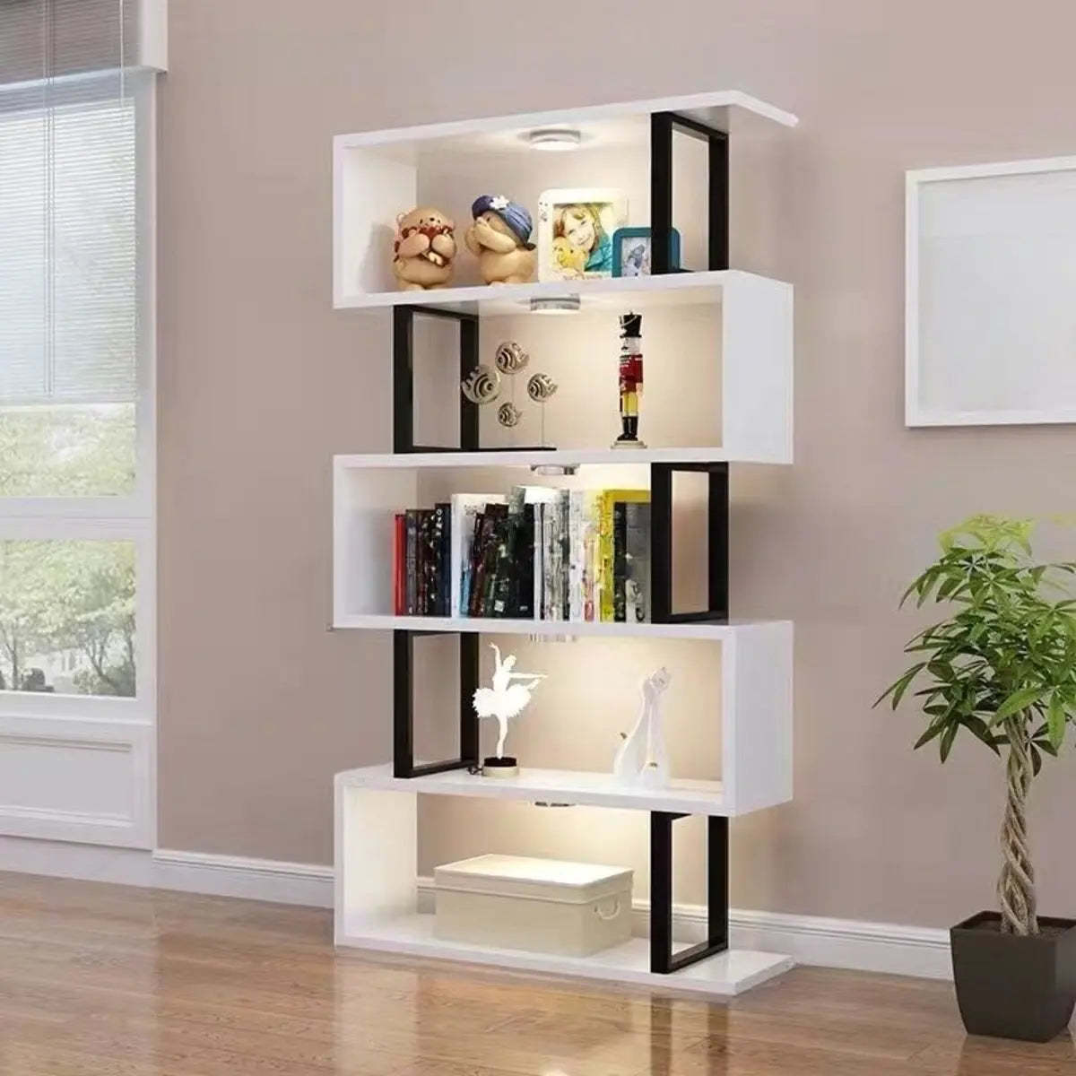 White Stylish Alloy Open Etagere Bookshelf