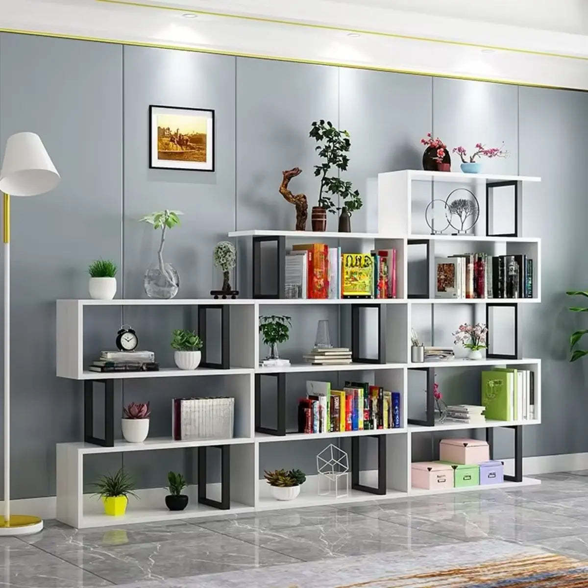 White Stylish Alloy Open Etagere Bookshelf