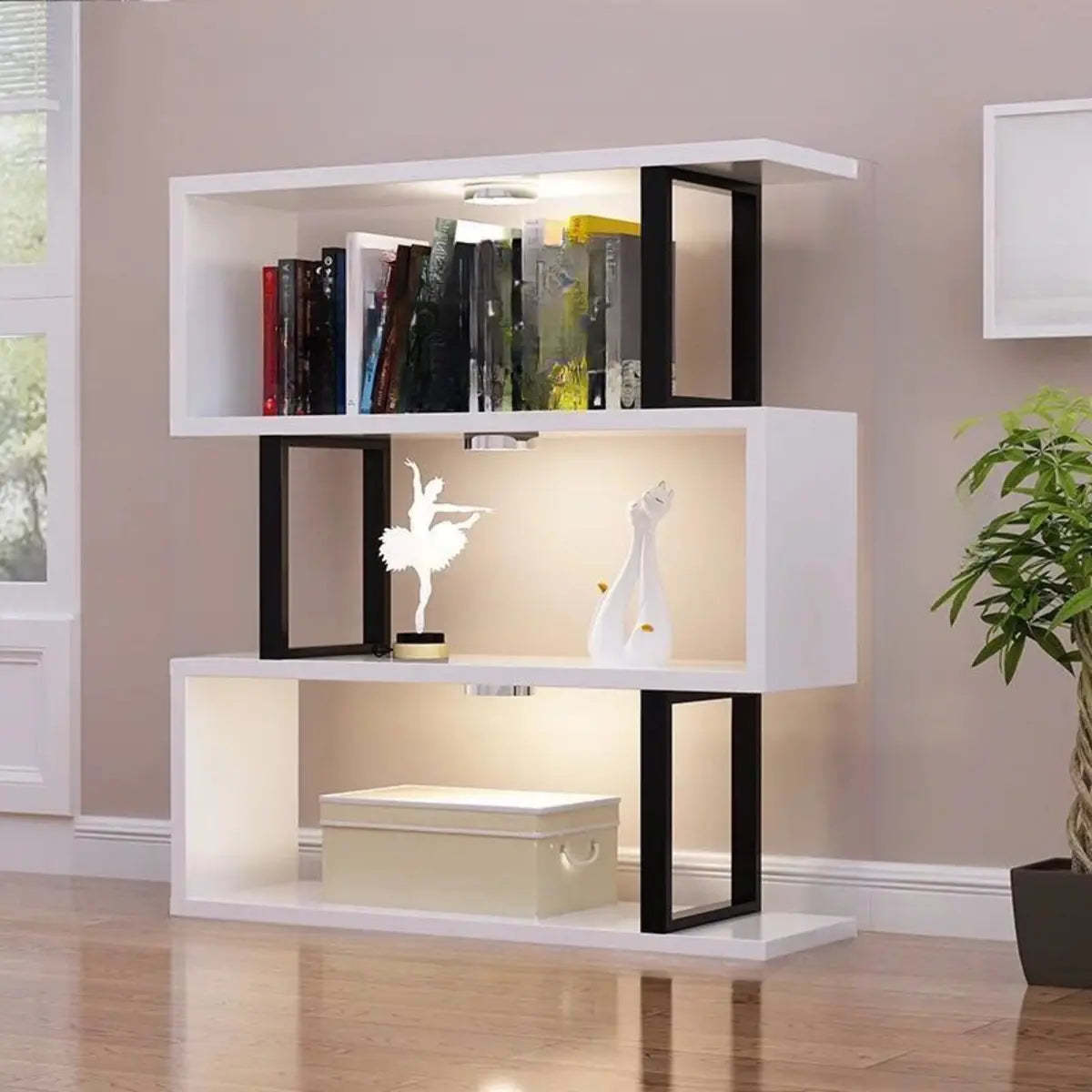 White Stylish Alloy Open Etagere Bookshelf