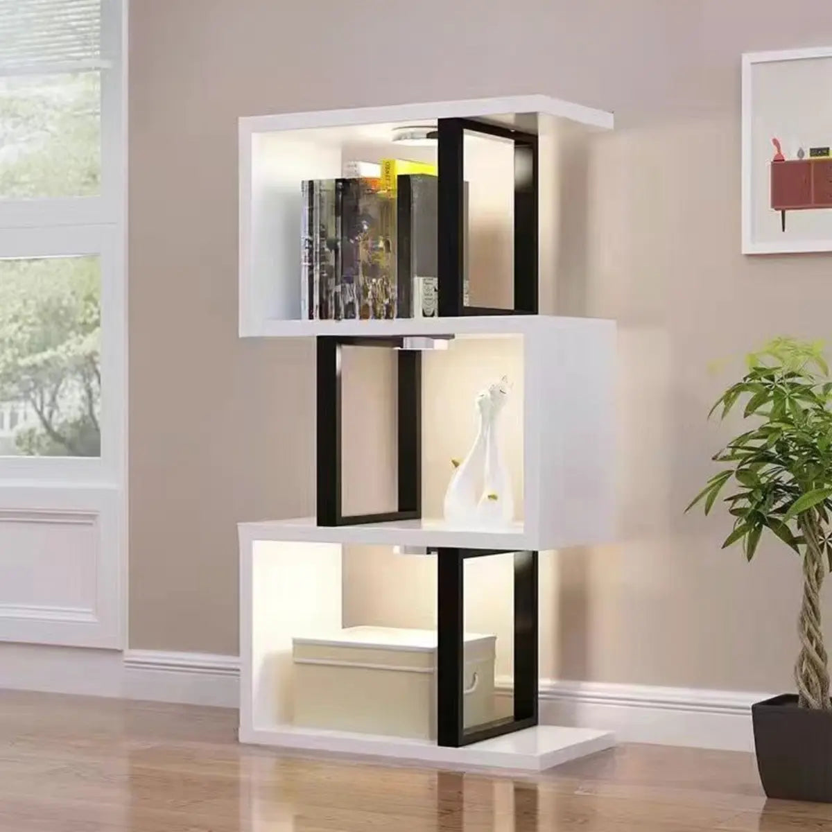 White Stylish Alloy Open Etagere Bookshelf