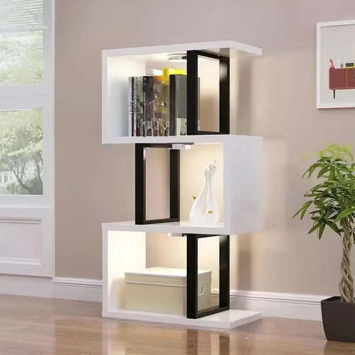 White Stylish Alloy Open Etagere Bookshelf