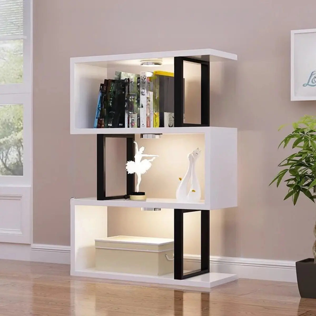White Stylish Alloy Open Etagere Bookshelf