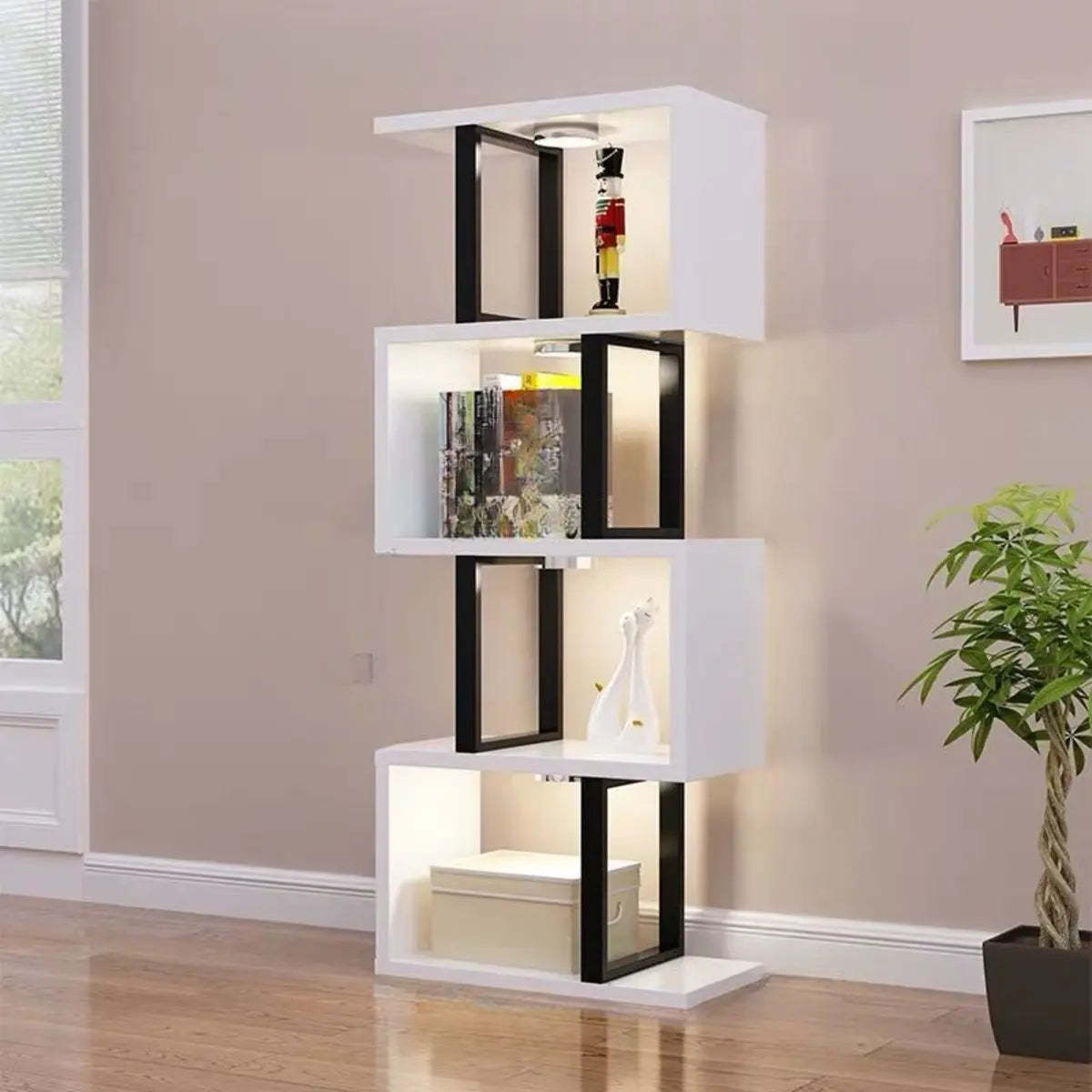 White Stylish Alloy Open Etagere Bookshelf
