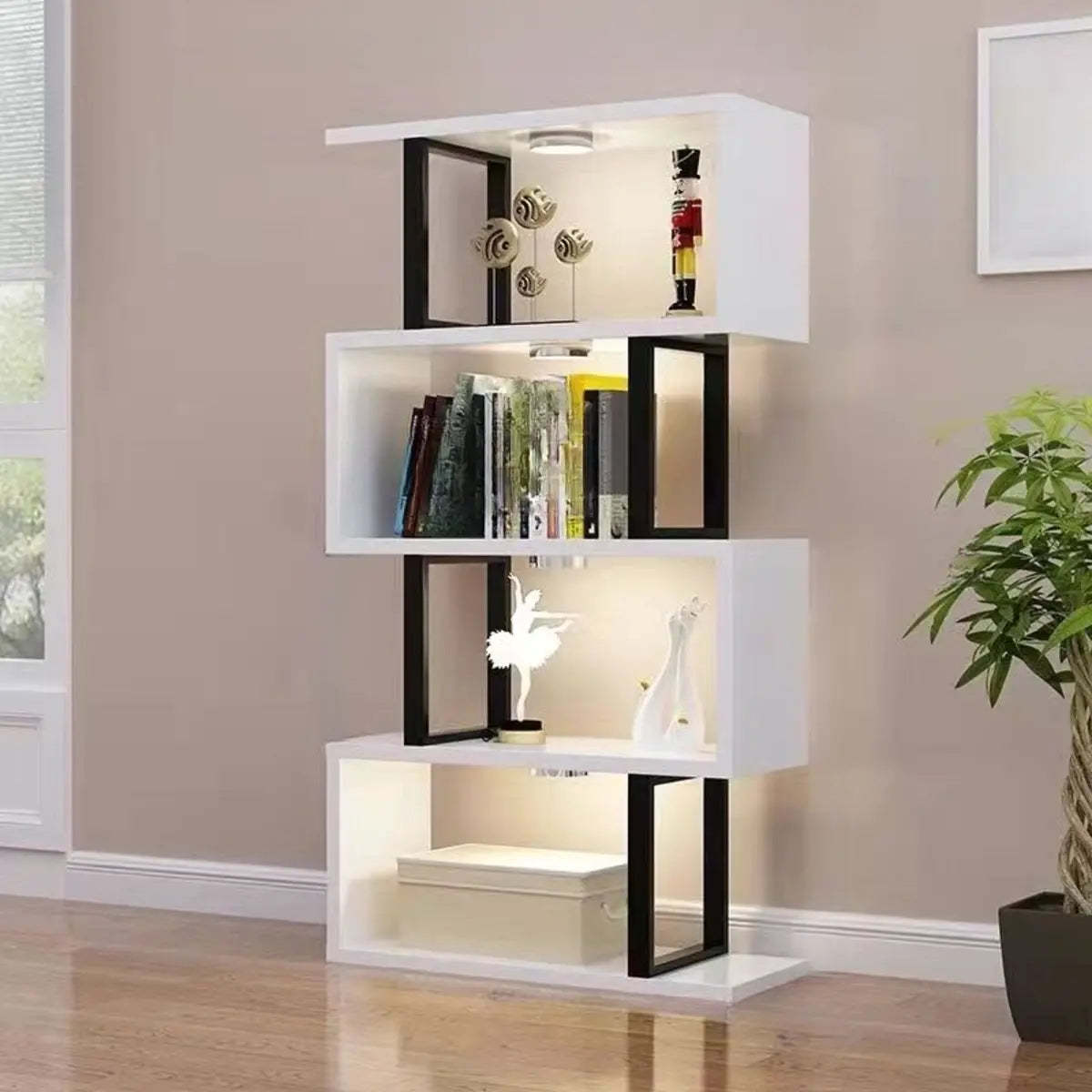 White Stylish Alloy Open Etagere Bookshelf