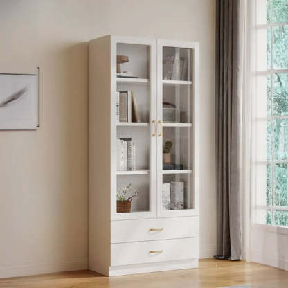 White Tall Freestanding Glass Display Cabinet — 2