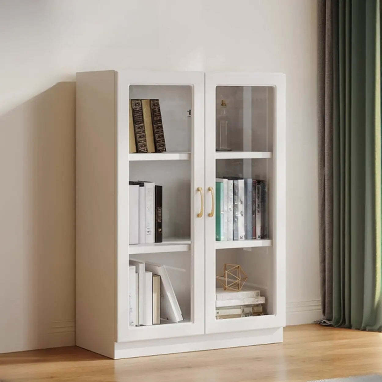 White Tall Freestanding Glass Display Cabinet — Drawer Not Included