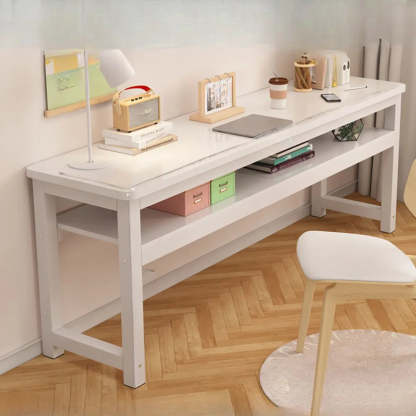 White Timber Rectangular Writing Desk with Storage — Single Layer / Table Only