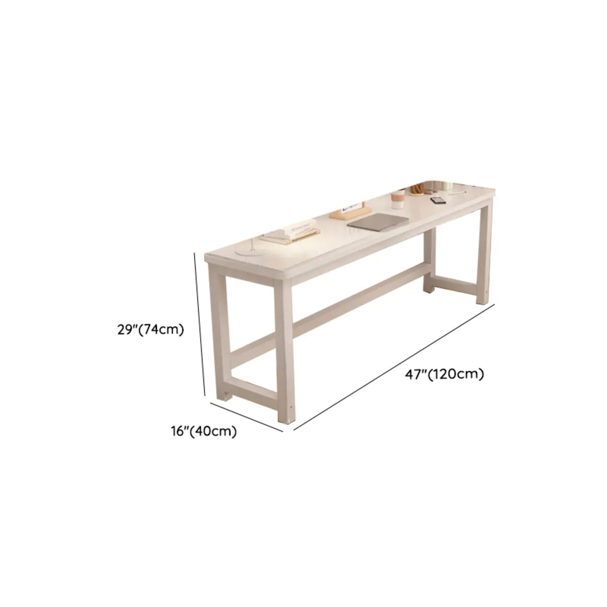 White Timber Rectangular Writing Desk with Storage — Single Layer / Table Only