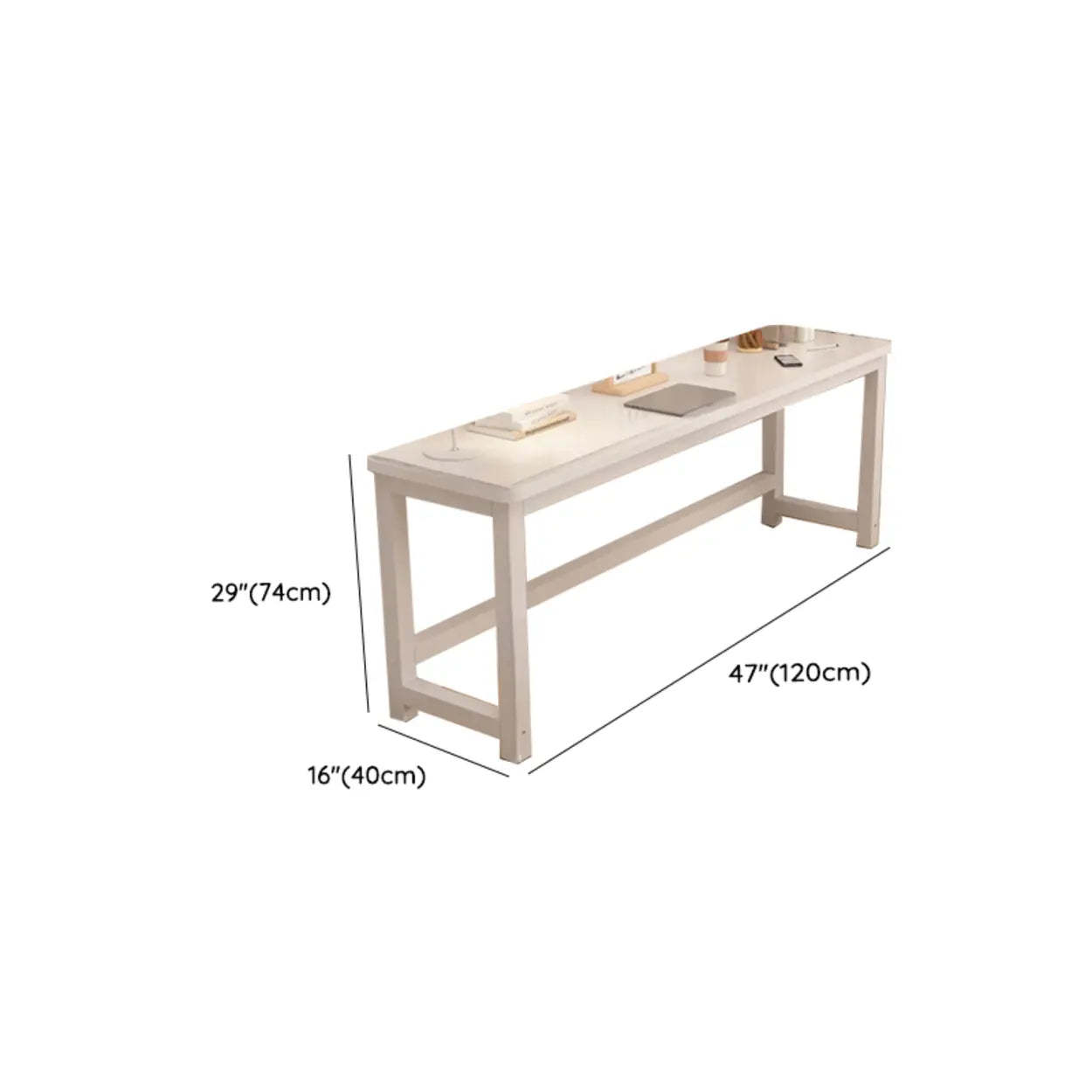 White Timber Rectangular Writing Desk with Storage — Single Layer / Table Only