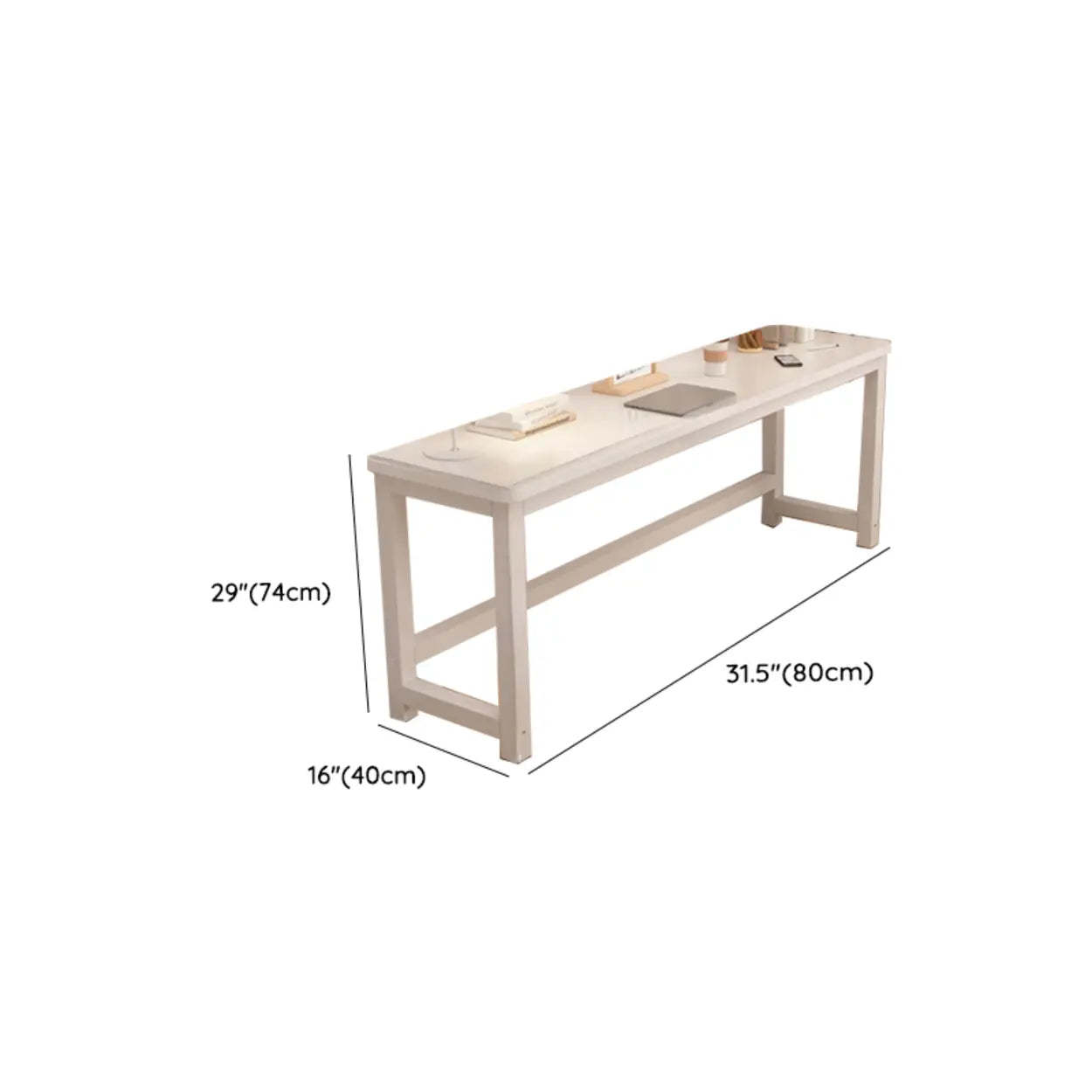 White Timber Rectangular Writing Desk with Storage — Single Layer / Table Only