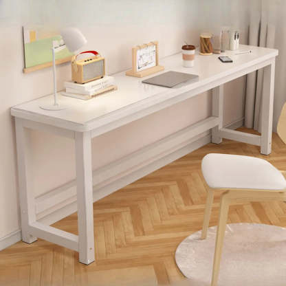 White Timber Rectangular Writing Desk with Storage — Single Layer / Table Only