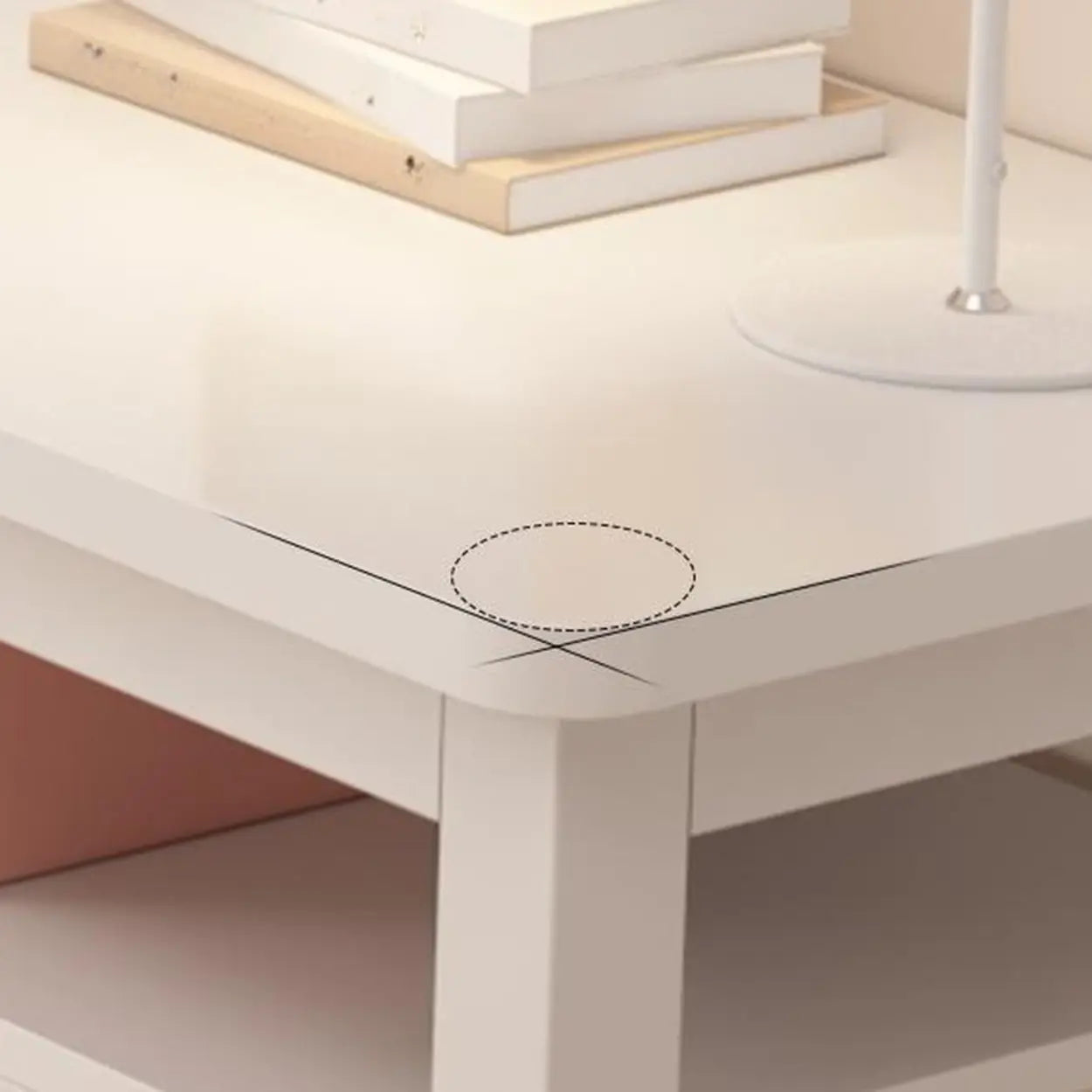 White Timber Rectangular Writing Desk with Storage — Single Layer / Table Only