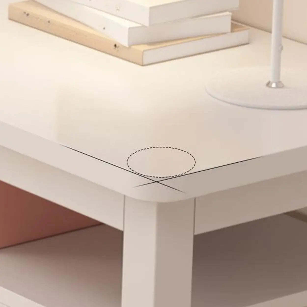 White Timber Rectangular Writing Desk with Storage — Single Layer / Table Only
