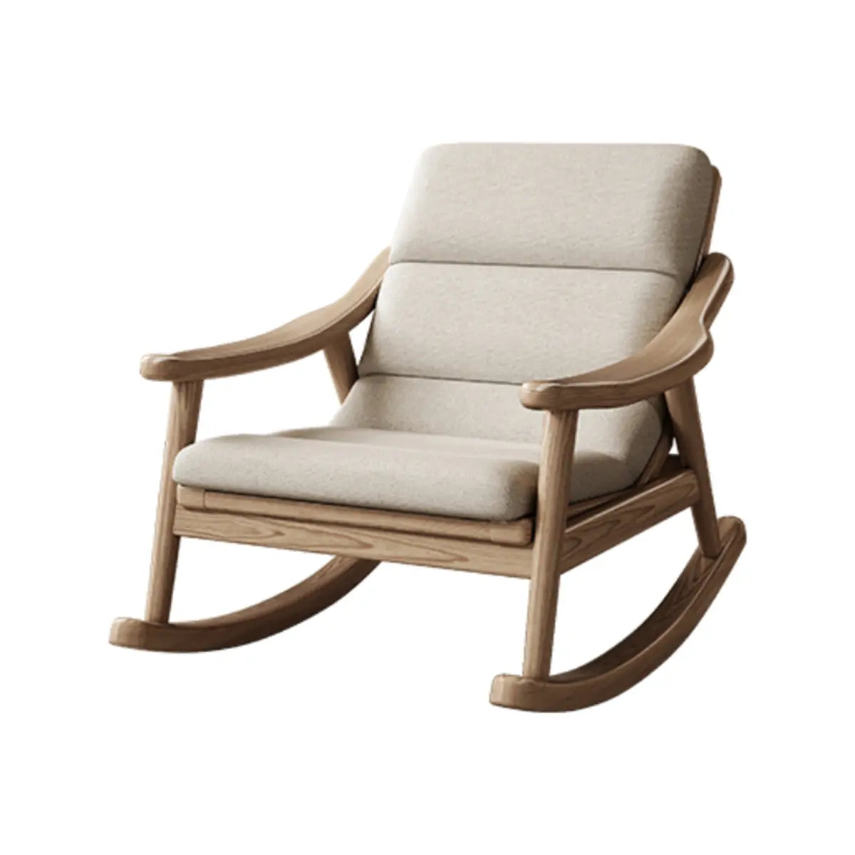 White Upholstered Natural Wood Track Arm Rocking Chair — Rocking Chair / Latex