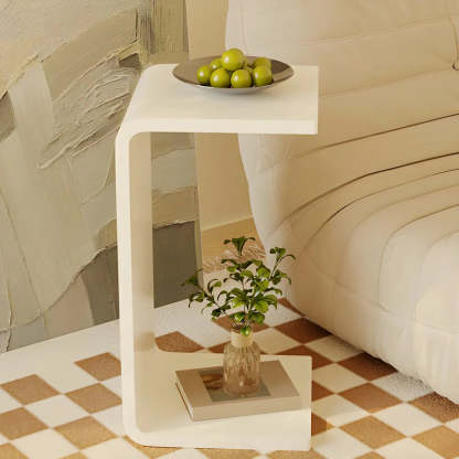 Acrylic C-Shaped Square Side Table — White / 1