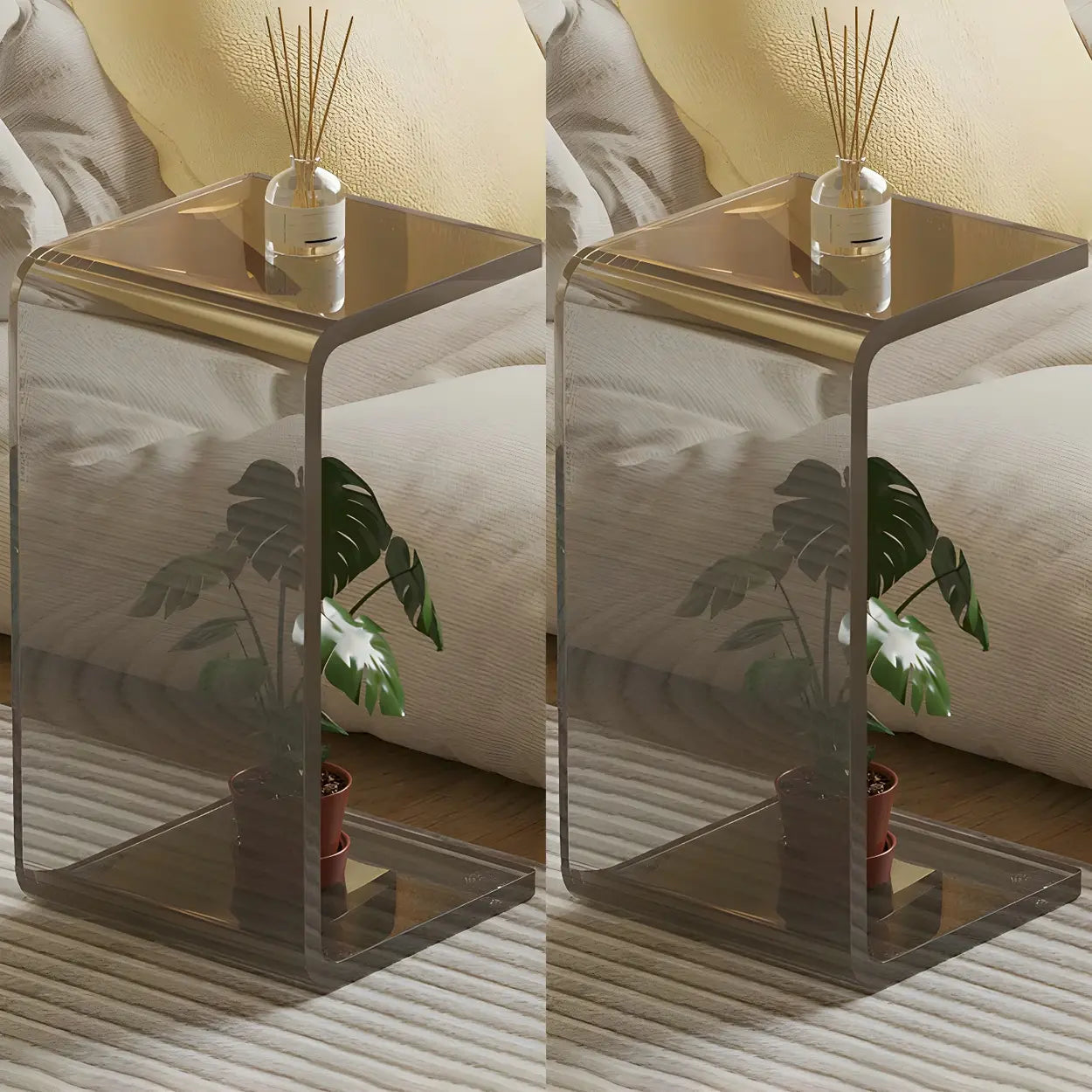 Acrylic C-Shaped Square Side Table — Clear-Grey / 1