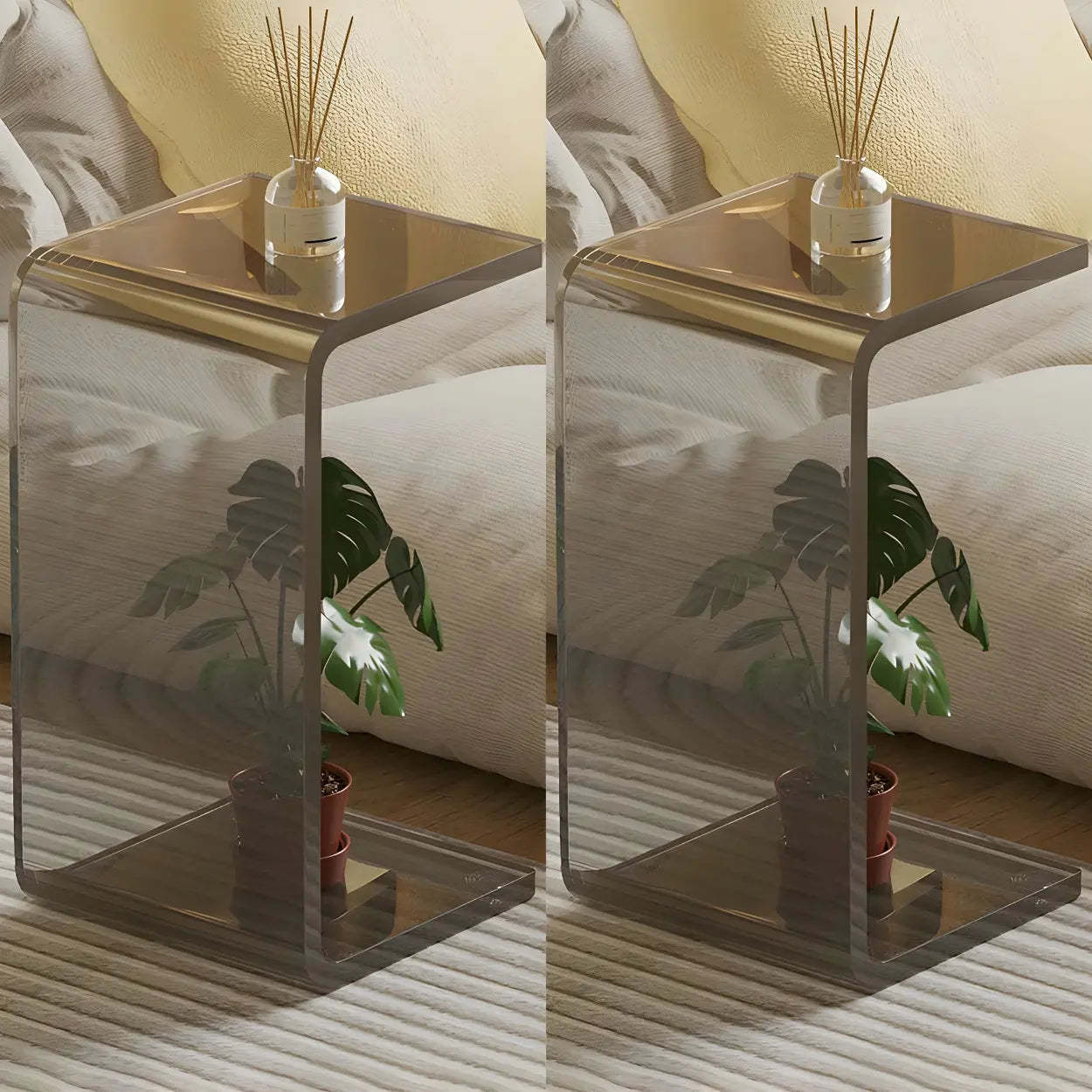 Acrylic C-Shaped Square Side Table — Clear-Grey / 1
