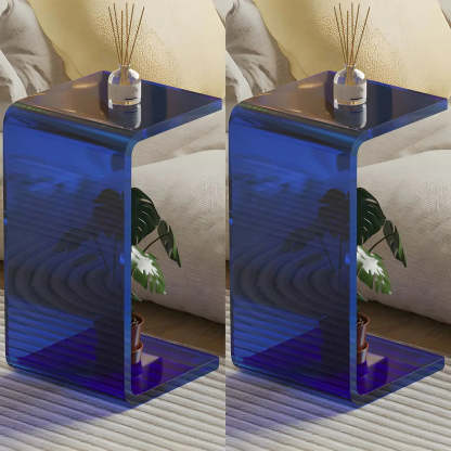 Acrylic C-Shaped Square Side Table — Clear-Blue / 1