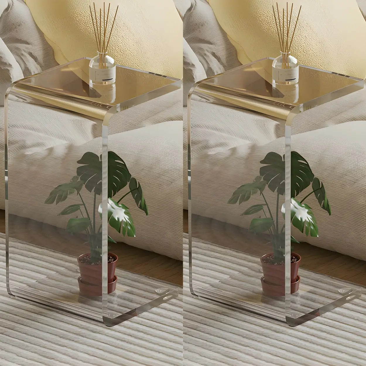 Acrylic C-Shaped Square Side Table — Clear/ White / 1