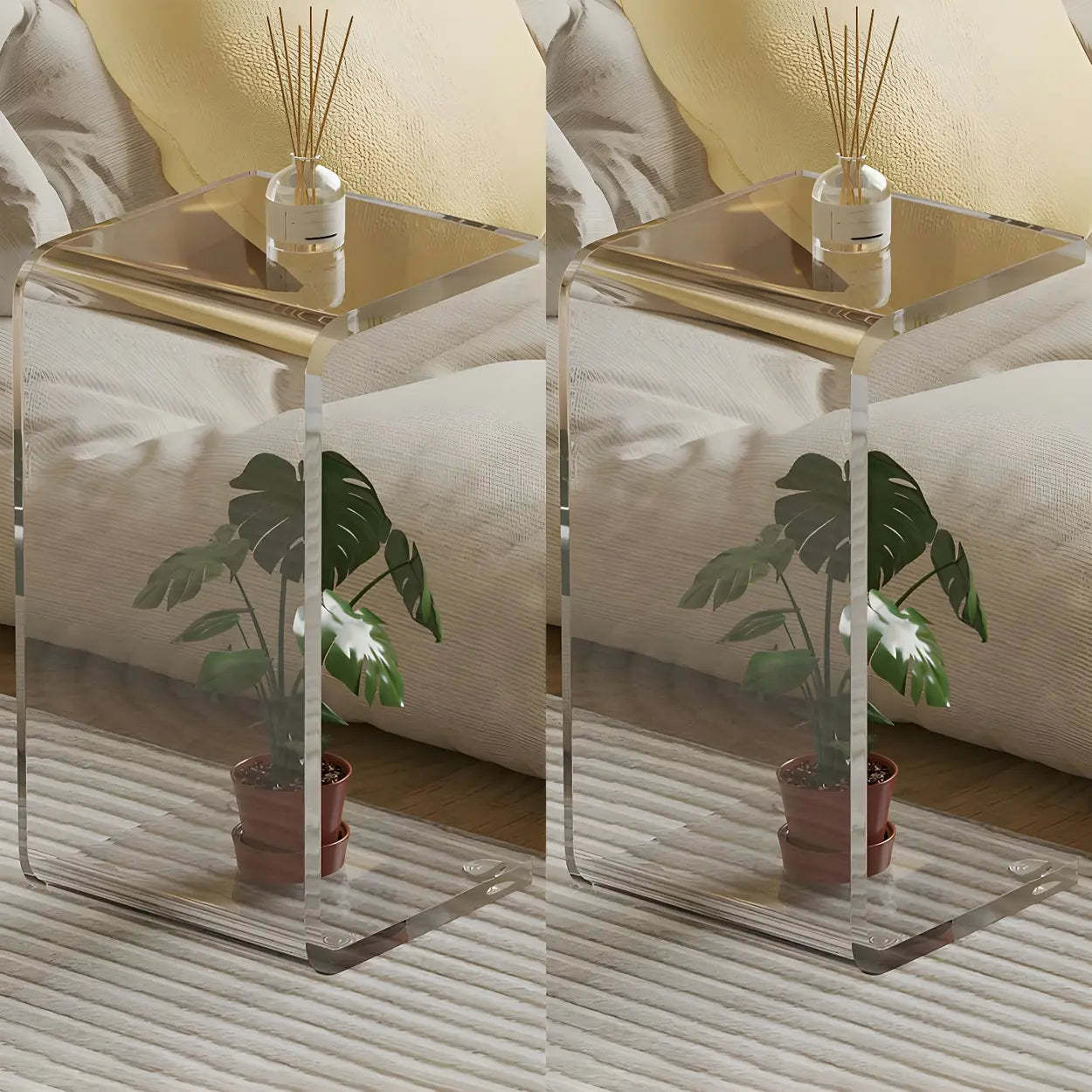 Acrylic C-Shaped Square Side Table — Clear/ White / 1