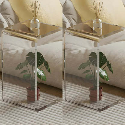 Acrylic C-Shaped Square Side Table — Clear/ White / 1