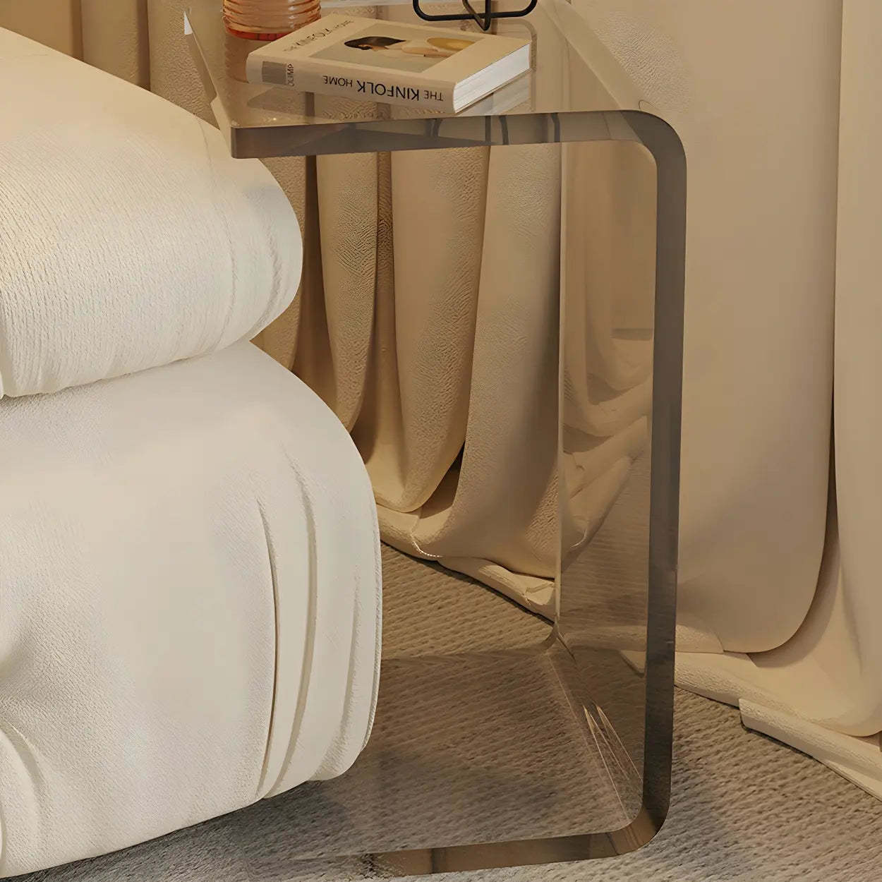 Acrylic C-Shaped Square Side Table — White / 2