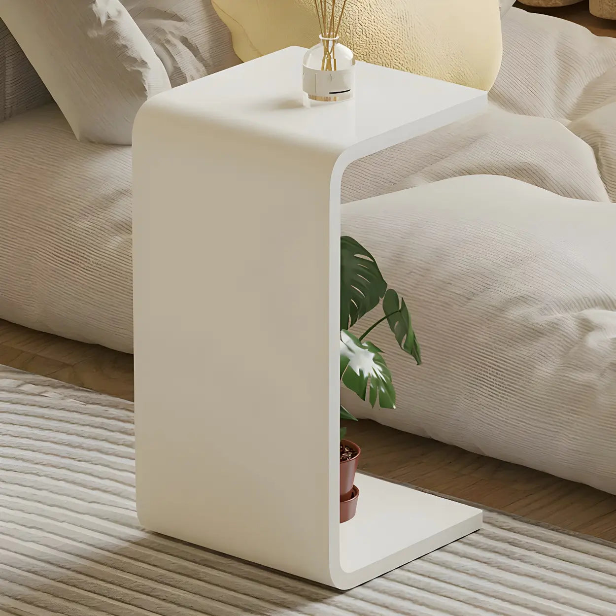 Acrylic C-Shaped Square Side Table — Clear-Grey / 2
