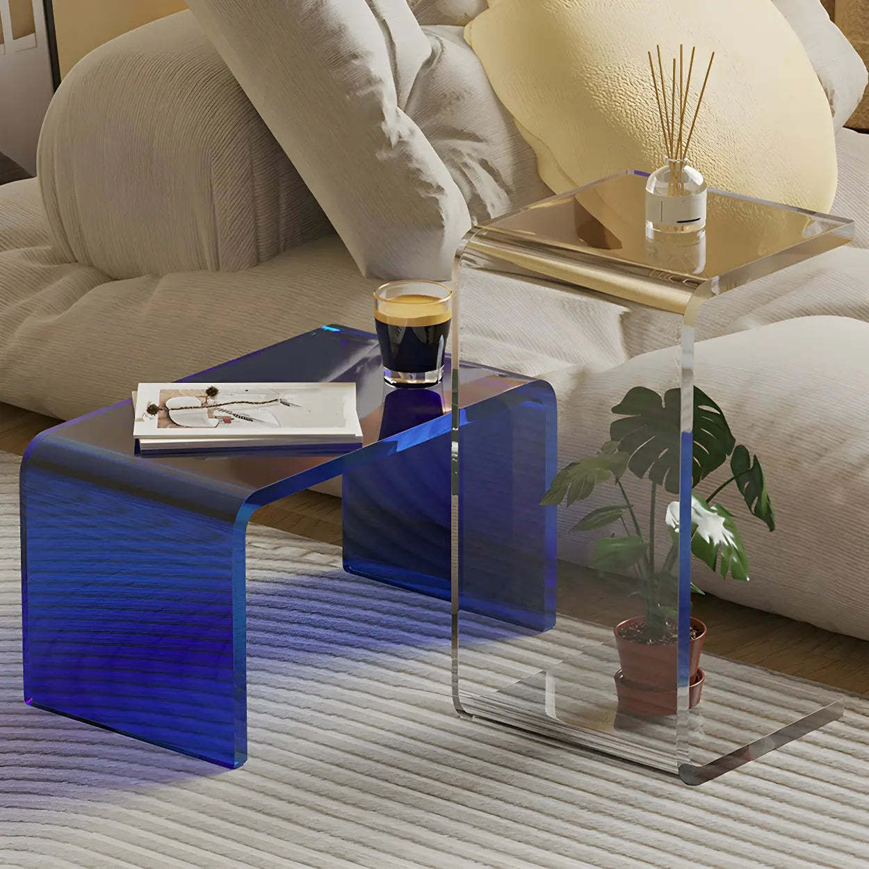 Acrylic C-Shaped Square Side Table — White / 2