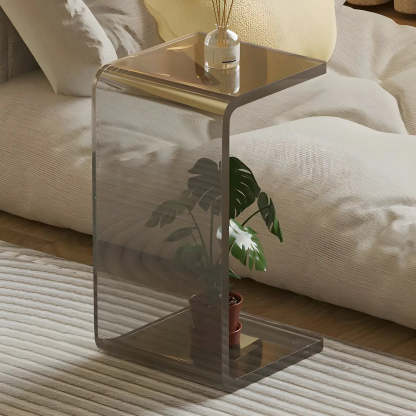 Acrylic C-Shaped Square Side Table — Clear-Grey / 1