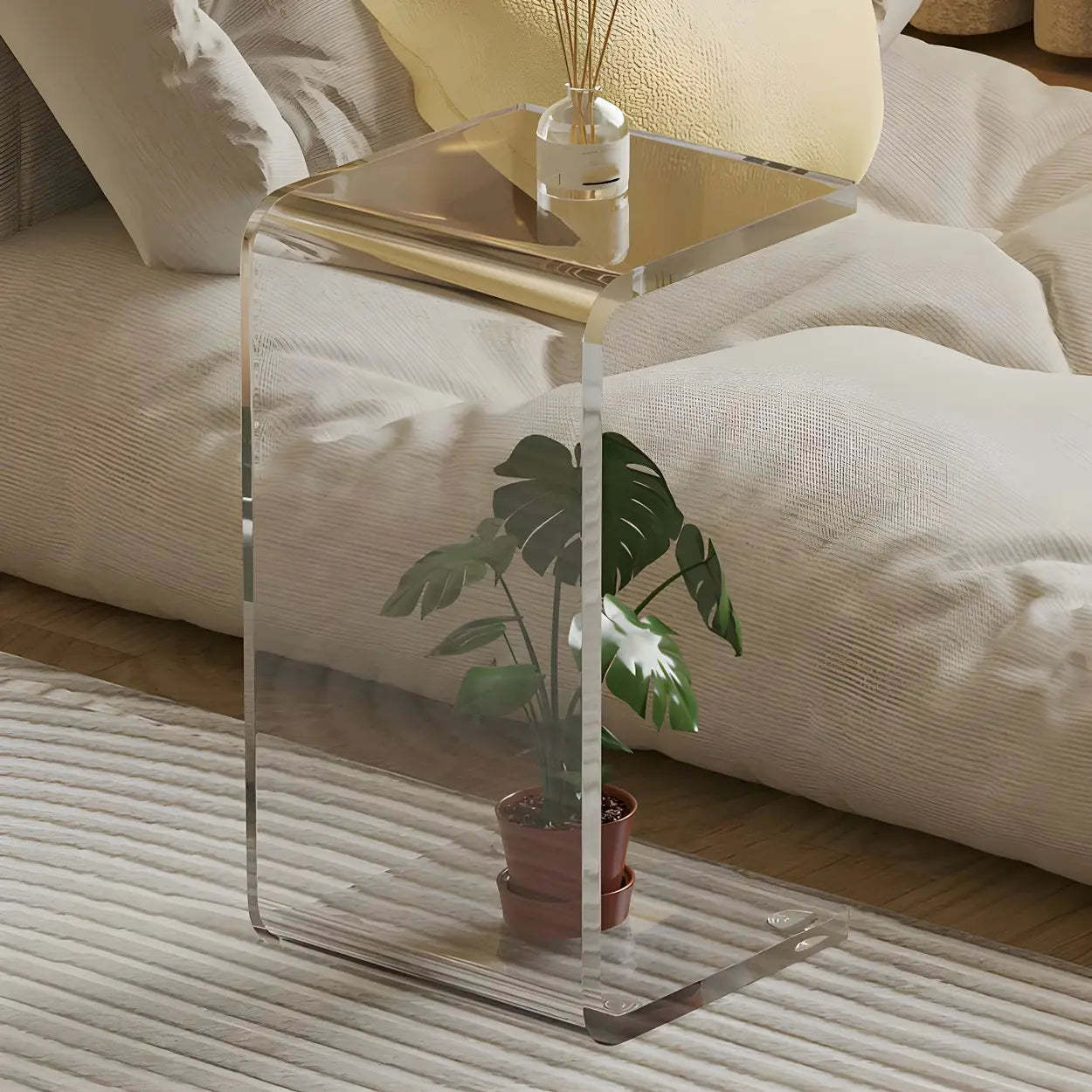 Acrylic C-Shaped Square Side Table — Clear/ White / 1