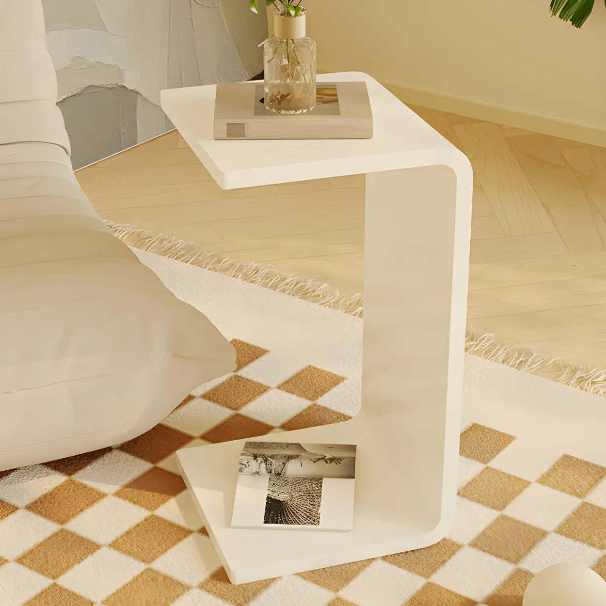Acrylic C-Shaped Square Side Table — Clear/ White / 2