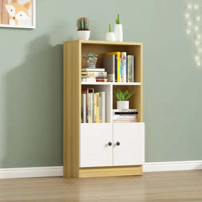 White Vertical Modern Rectangular Bookcase — Light Walnut/ White