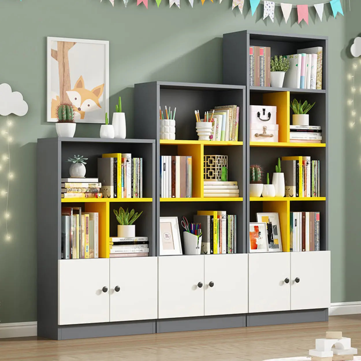 White Vertical Modern Rectangular Bookcase — White/ Pink