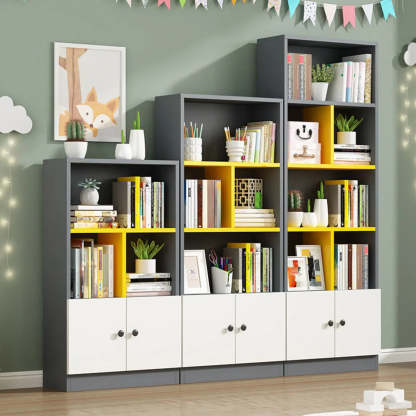 White Vertical Modern Rectangular Bookcase — White/ Pink