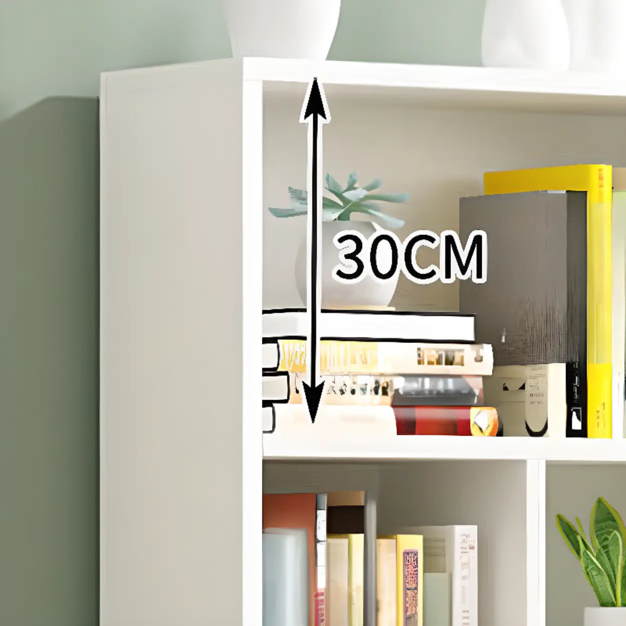 White Vertical Modern Rectangular Bookcase — White/ Yellow